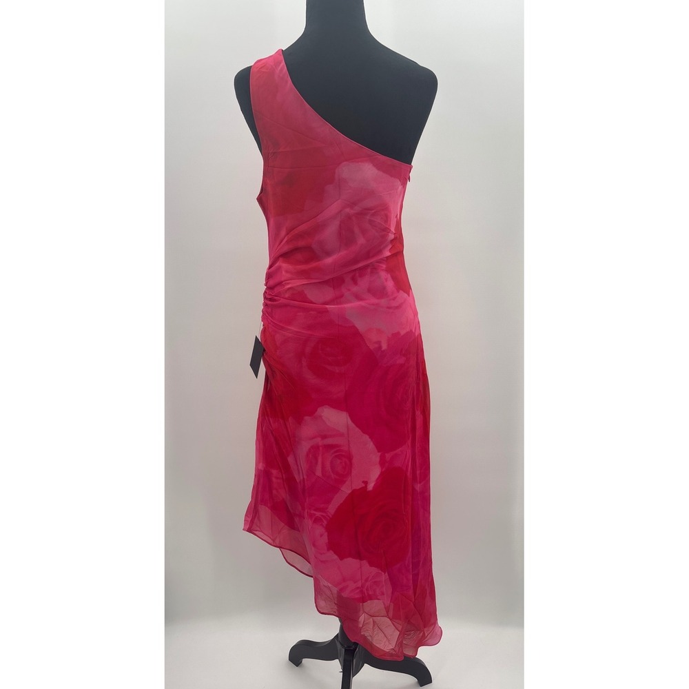 Lulus Pretty Serene Pink Floral One-Shoulder Asymmetrical Midi Dress Size M NWT - Picture 7 of 12